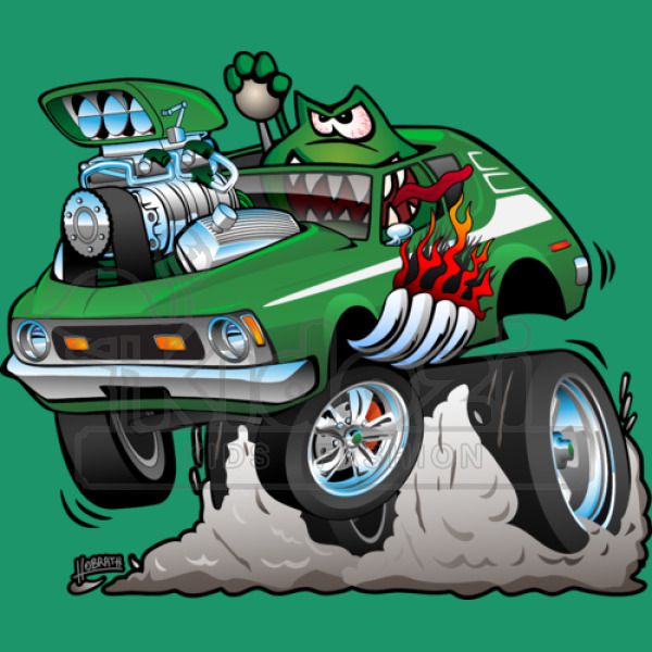Seventies Green Hot Rod Funny Car Cartoon Women's T-shirt 