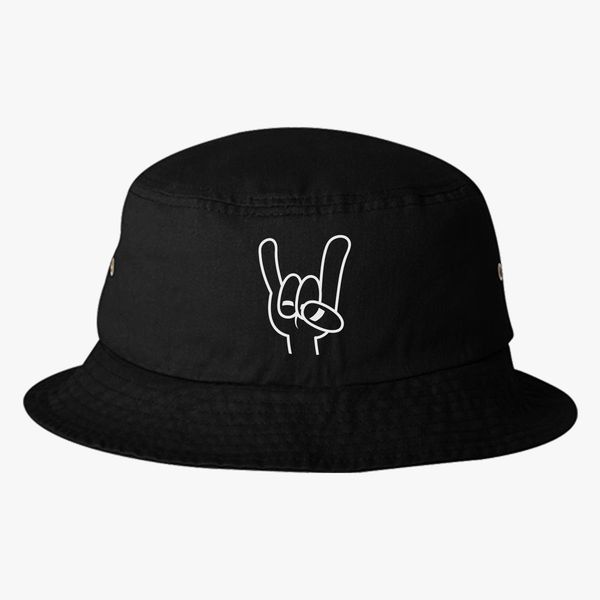 Heavy Metal Devil Horns White Line Bucket Hat (Embroidered) | Kidozi.com
